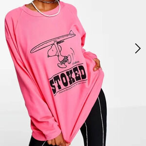 Native  Youth Peanuts Snoopy Surfer Relaxed Sweatshirt Sweater Pink Size Small